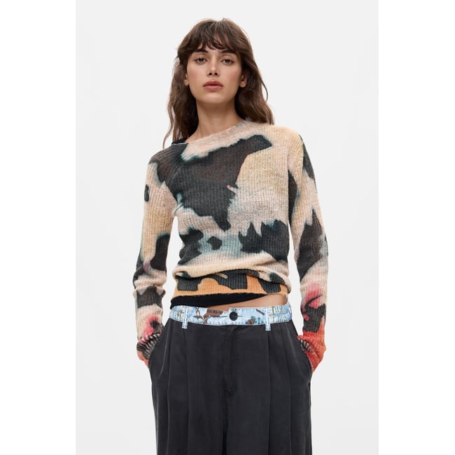 Pull imprimé tie and dye jaune <span itemprop=