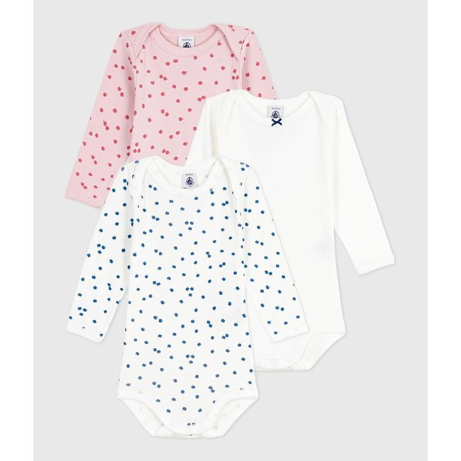Lot de 3 bodies manches longues blanc + imprimé <span itemprop=