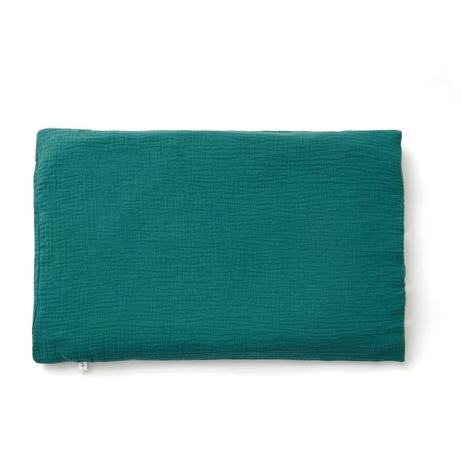 Taie d'oreiller double gaze de coton LES ESSENTIELS vert sapin <span itemprop=