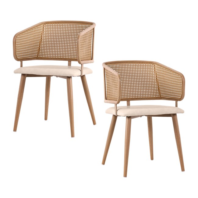 Lot de 2 chaises de salle à manger en velours avec dossier en rotin style moderne et confortable, DEWR Couleur beige <span itemprop=