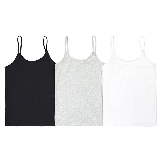 Lot de 3 débardeurs unis en coton noir + blanc + gris LA REDOUTE COLLECTIONS