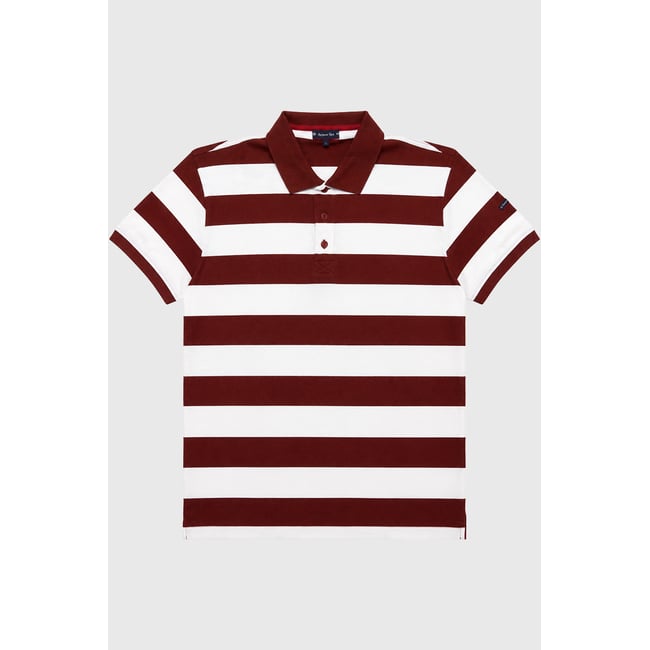 Polo manches courtes - coton deep paprika/blanc <span itemprop=