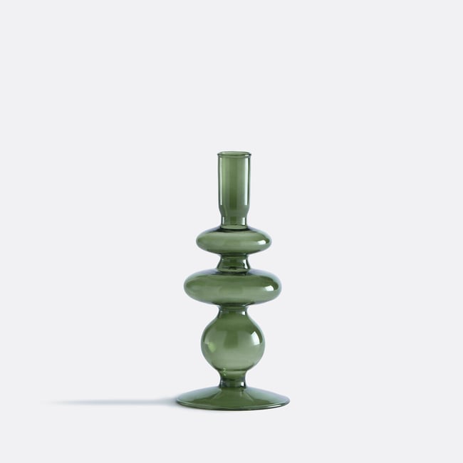 Bougeoir en verre H20 cm, Chilava vert <span itemprop=
