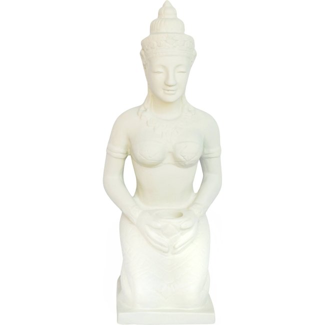 statue femme bouddha déco  en fibrocement assise zen Couleur beige naturel doux <span itemprop=