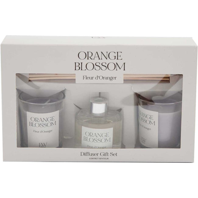 Coffret 2 bougies parfumée et diffuseur 50ml Senteur Fleur d'oranger Couleur v002227 <span itemprop=