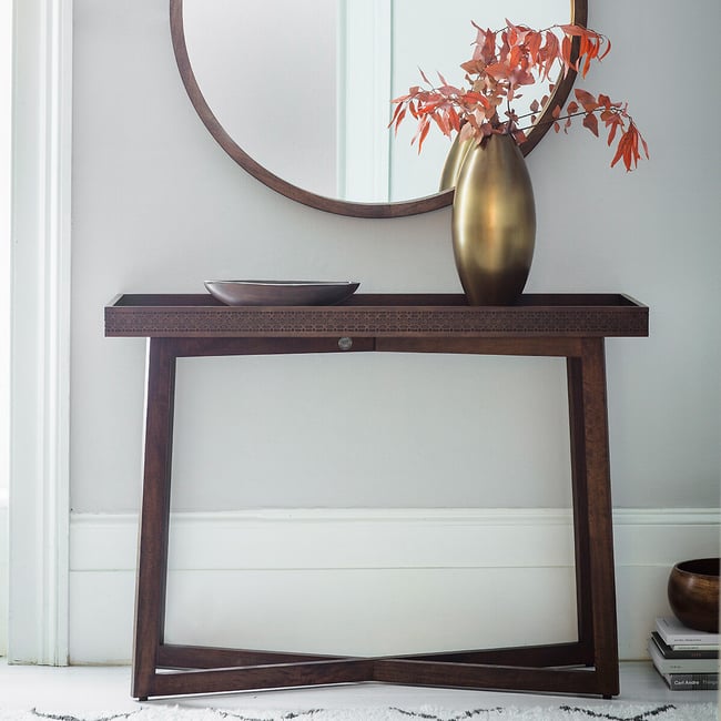 Barauni Boho Carved Wood Console Table, brown              , ÉDITÉ