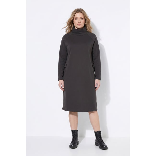 Robe midi en molleton, poches noir marron <span itemprop=