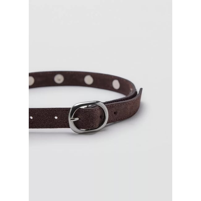 Ceinture en cuir à clous chocolat <span itemprop=