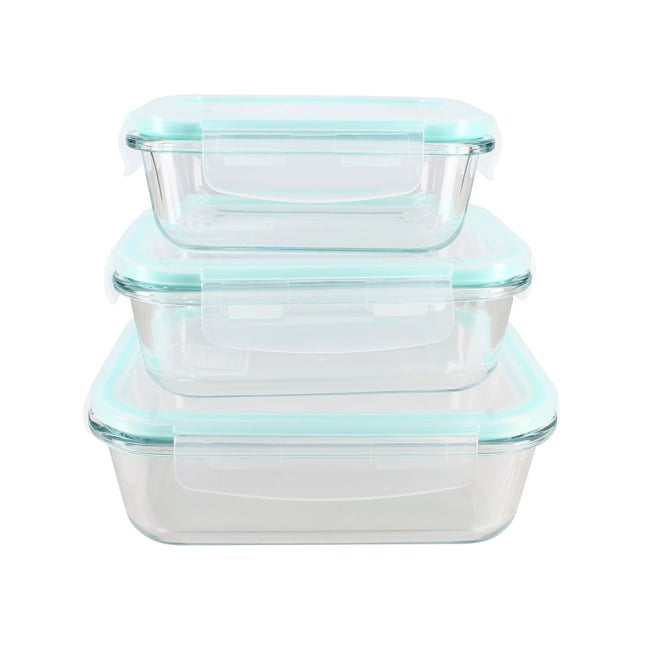 Lot de 3 boîtes hermétiques en verre, CLÉMENTINE transparent <span itemprop=