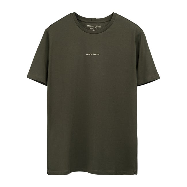 T-shirt en coton vert uni avec une coupe droite et un col rond vert <span itemprop=