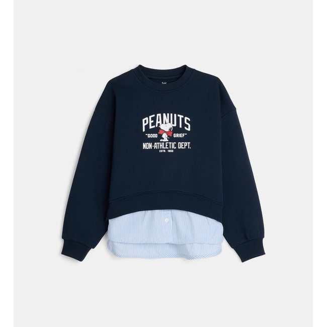 Sweat droit toutou snoo 2 en 1 avec bas de chemise bleu marine <span itemprop=