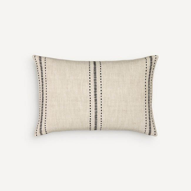 Krouch Cotton & Linen Embroidered Cushion Cover natural/black AM.PM