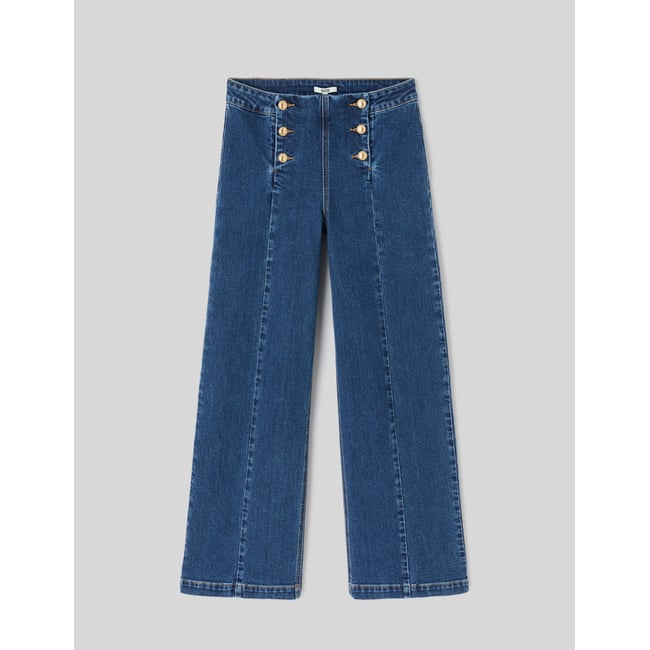 Jean wide leg boutonné bleu foncé <span itemprop=