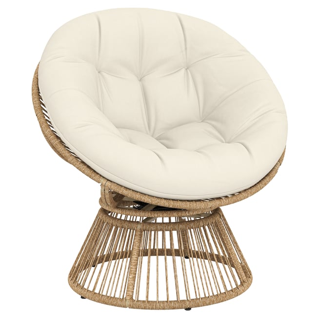 Fauteuil pivotant en rotin Résine tressée naturel et crème <span itemprop=