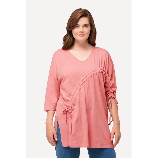 T-shirt, ruban à fronces, col rond vieux rose tendre <span itemprop=