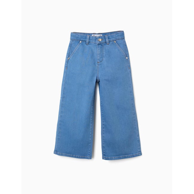 Pantalon en jean à jambes larges bleu clair <span itemprop=