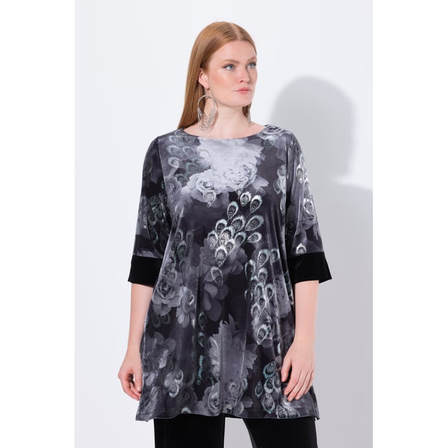 Tunique en velours à imprimé all-over. noir <span itemprop=