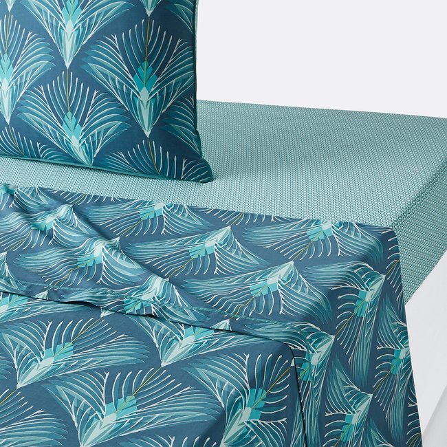 Drap plat percale de coton, Pampelune imprimé bleu LA REDOUTE INTERIEURS