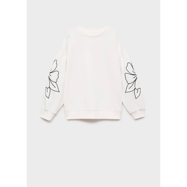 Sweat-shirt broderie florale blanc cassé <span itemprop=