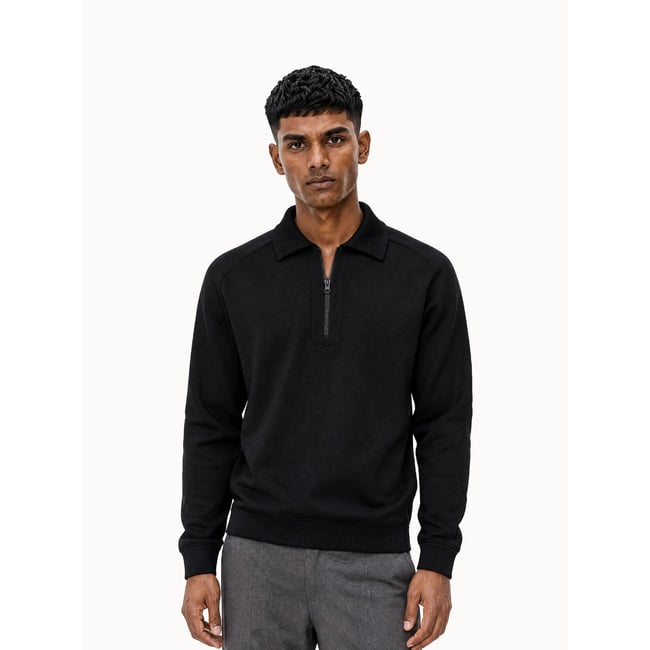 Sweat demi-zippé manches raglan en double face NOEL black <span itemprop=
