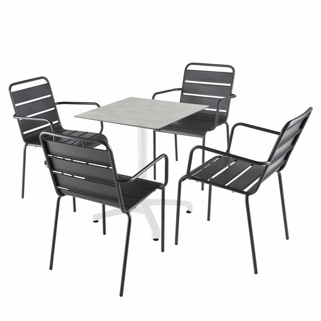 Table 60x60 cm inclinable stratifiée avec pied blanc et chaises en métal, OPERA gris <span itemprop=