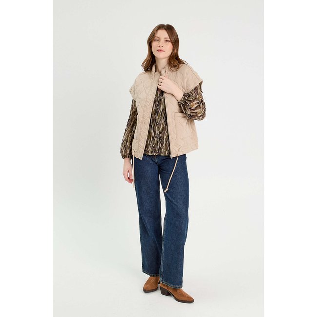 Gilet sans manches matelassé taupe <span itemprop=