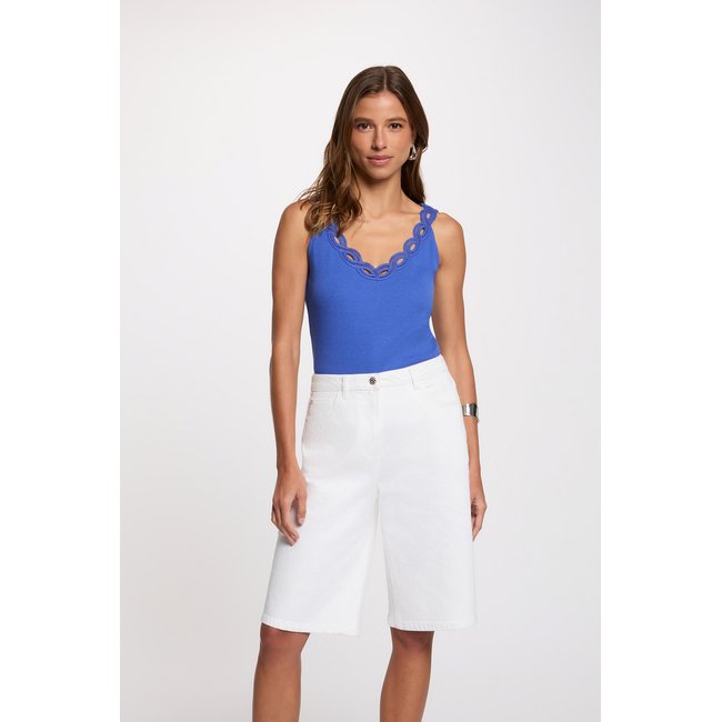 Débardeur cintré col v bleu <span itemprop=