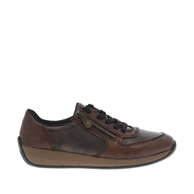 Sneakers kaki à talon plat avec des lacets plats et un zip latéral - RIEKER
