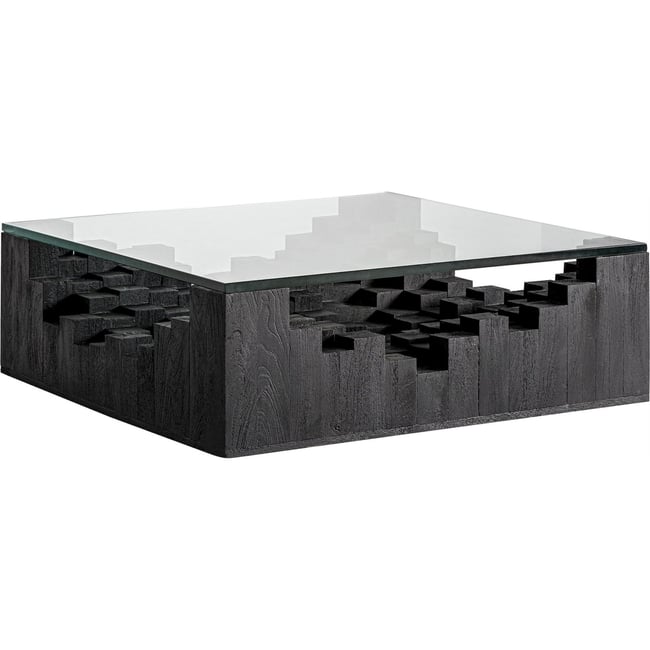 Table basse contemporaine en bois Couleur noir sablé bois naturel <span itemprop=