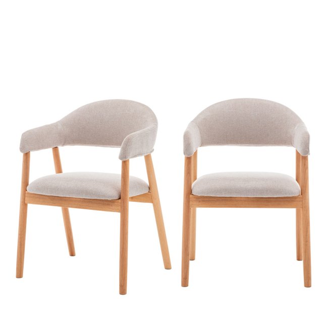 Lot de 2 fauteuils de table en tissu et bois- MARINA Couleur beige <span itemprop=