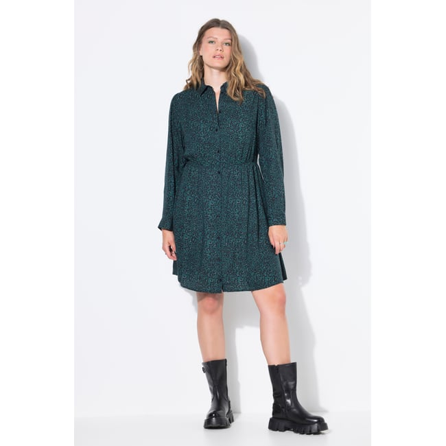 Robe coupe trapèze à imprimé léopard vert minuit <span itemprop=