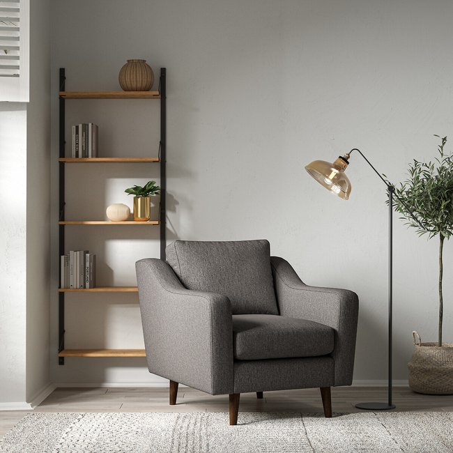Rosa Curve Soft Woven Armchair with Dark Wood Legs - SO'HOME