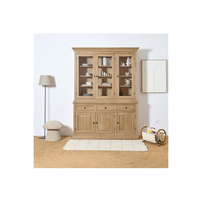 Buffet vaisselier en chêne 3 portes vitrées 3 tiroirs 3 portes bois - VICTORIA Couleur bois clair <span itemprop=