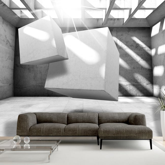 Papier peint intissé panoramique 3D et Perspective Dancing Squares Couleur gris / argent <span itemprop=