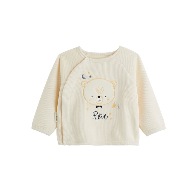 Sweat-shirt bébé en velours Flocon ecru <span itemprop=