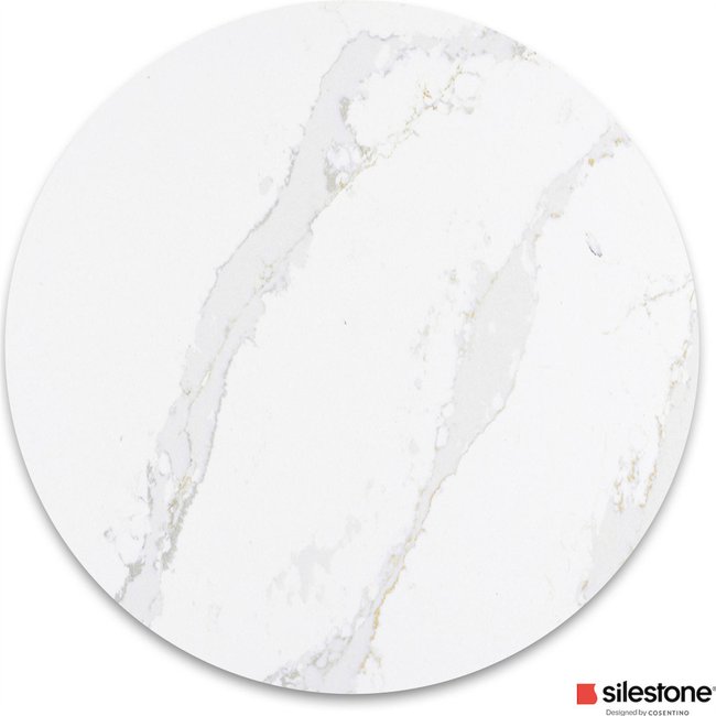 Plateau de table rond en pierre 80x80 Couleur blanc moucheté de gris élégant <span itemprop=