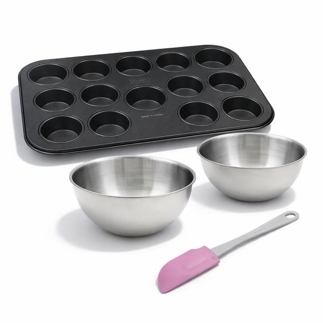 Set de 4 ustensiles de pâtisserie moule à gâteaux bol spatule noir <span itemprop=