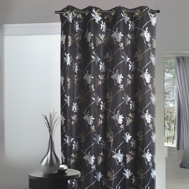 Rideau d'Ameublement à Jacquard Floral gris clair <span itemprop=