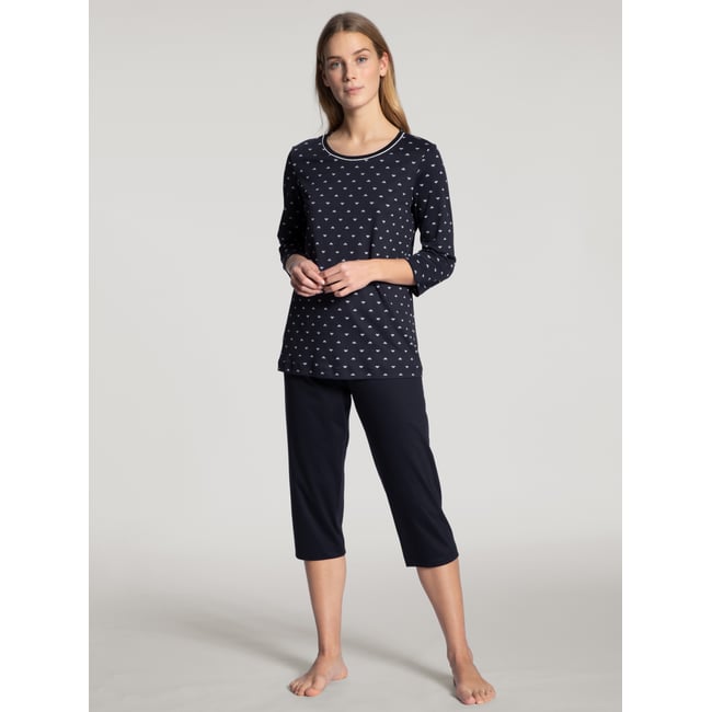 Pyjama 3/4 manches 3/4 Coton NIGHT LOVERS bleu lapis foncé <span itemprop=