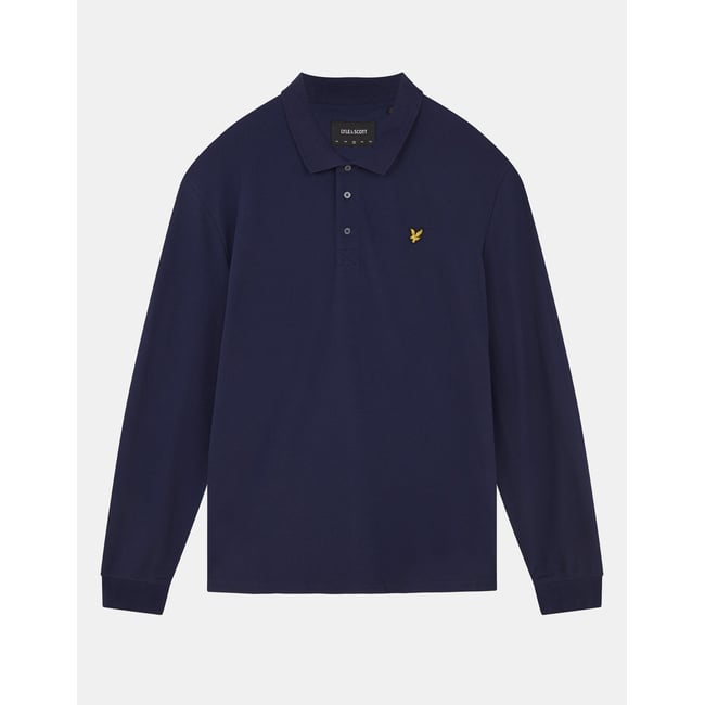 Polo manches longues en coton bleu marine <span itemprop=