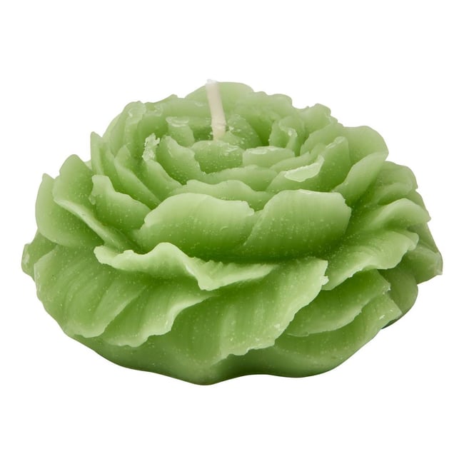 Bougie décorative 79g cire forme rose FLEUR DE ROSE Couleur vert <span itemprop=