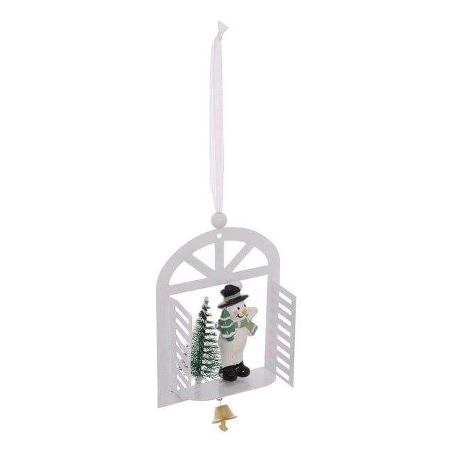 Suspension de sapin fenêtre avec Père Noël, bonhomme de neige et sapin en métal 14 cm - ATMOSPHERA