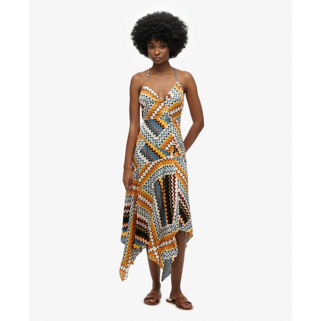 Robe Premium à Ourlet Mouchoir tazi zig zag orange <span itemprop=