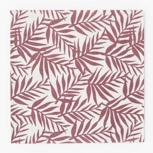 20 serviettes 33x33cm, imprimé feuillage bordeaux <span itemprop=