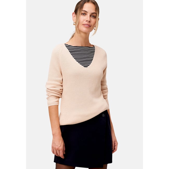 Strukturpullover à encolure en v dark cream melange <span itemprop=