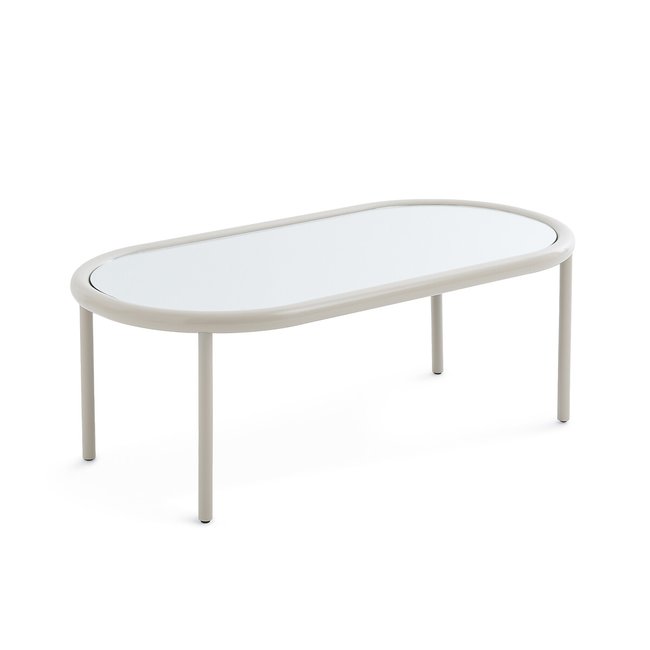 Table basse métal  acier et plateau miroir, T Couleur grège <span itemprop=