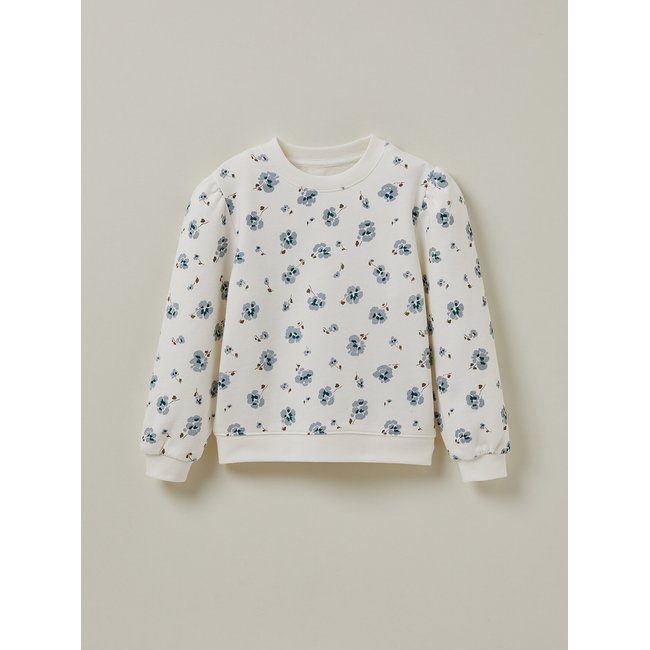Sweat imprimé Pablo Piatti en coton biologique beige imprime fleurs <span itemprop=