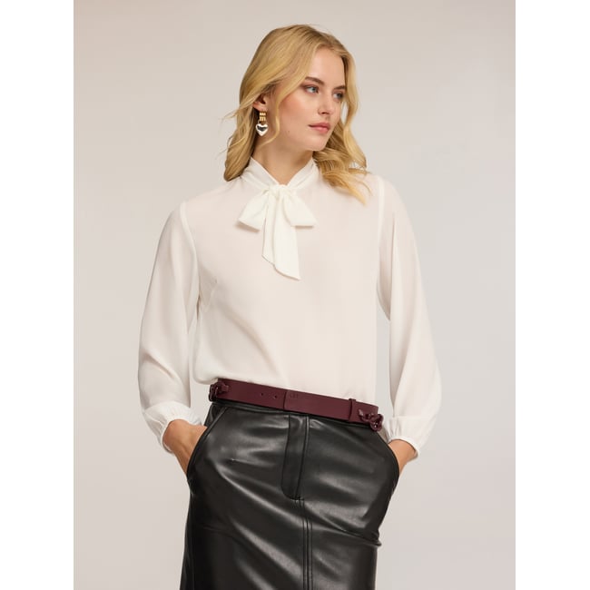 Blouse avec nœud en satin blanc <span itemprop=