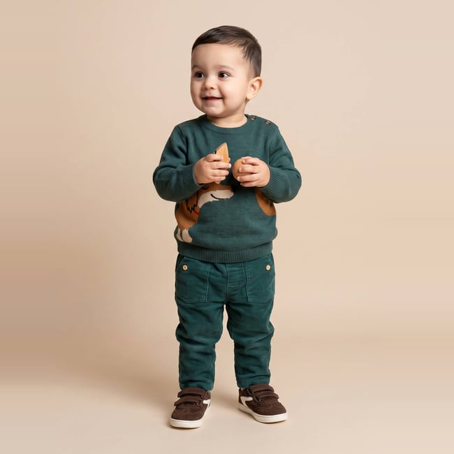 Pantalon taille élastique uni en velours en coton BIO GOTS - BOUT'CHOU
