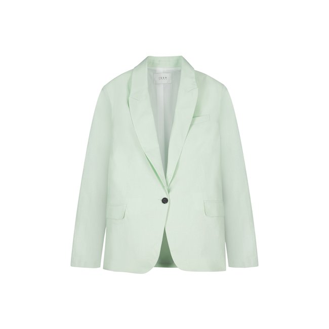 Veste tailleur en lin coton amande <span itemprop=